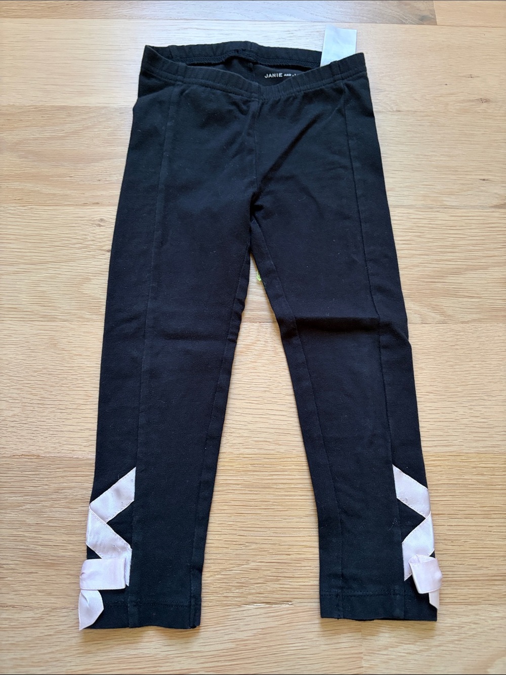 Janie and Jack Black Leggings with Light Pink Bow Accents